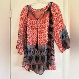 Figueroa & Flower women’s patchwork bohemian top. Size L